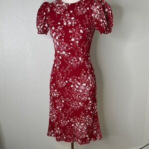 Reformation Crimson Floral Puff-Sleeve Midi Dress